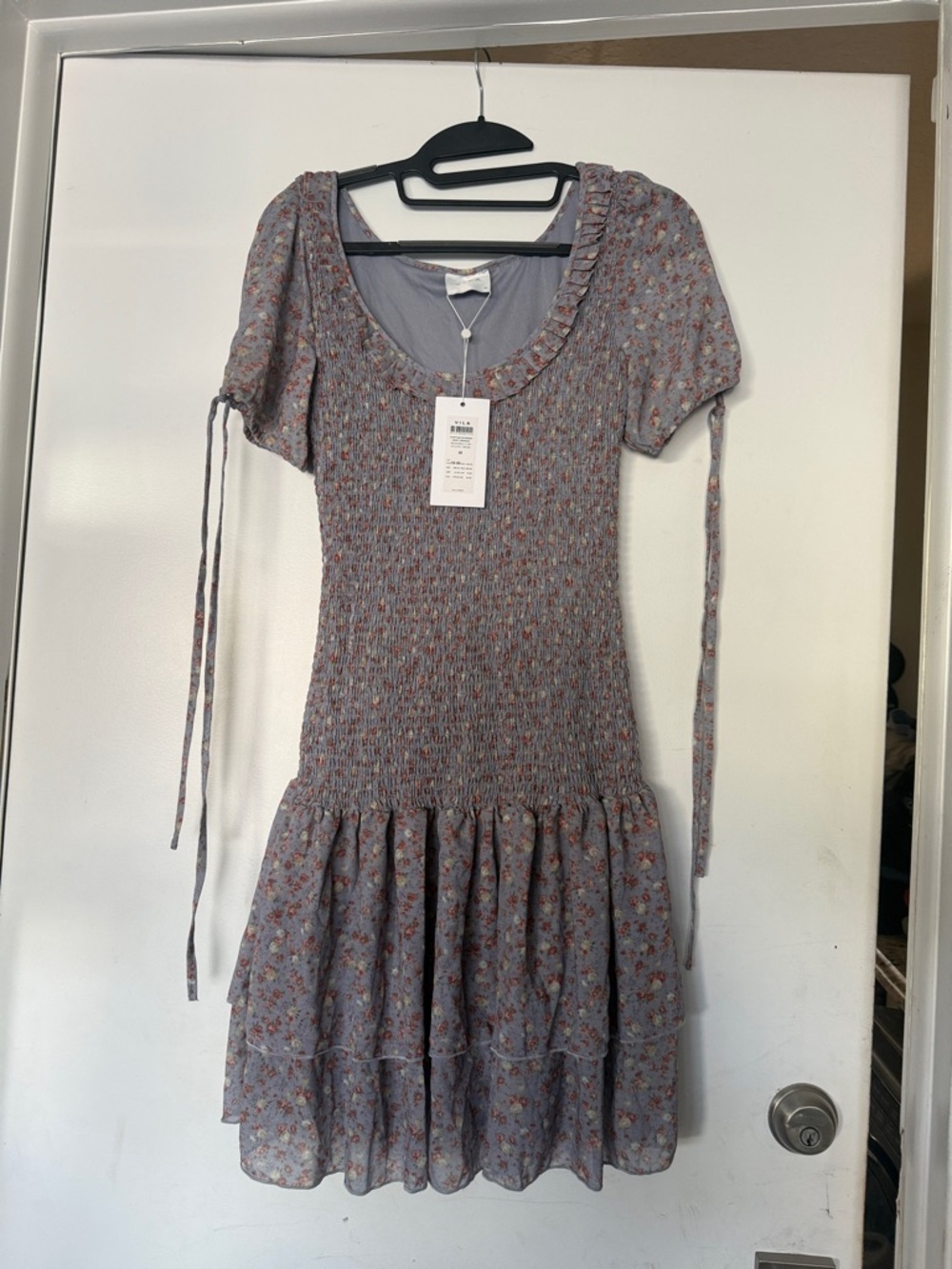 VILA Lavender Floral Smocked Midi Dress